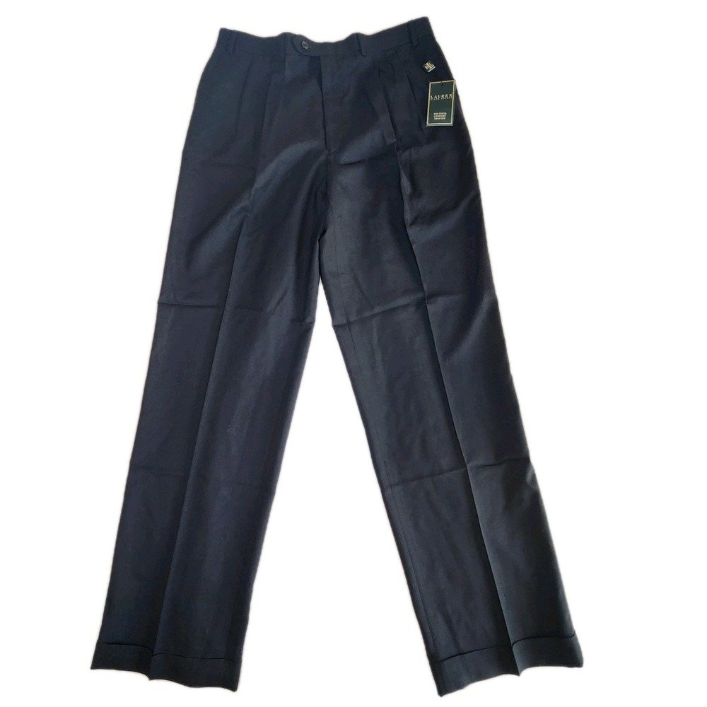 LAUREN RALPH LAUREN Dress Pants Mens 36x34 Wool Total Comfort Pleated Cuffed NEW